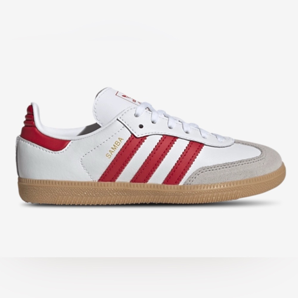 Adidas Sambas White, Red , and Gray Sneakers